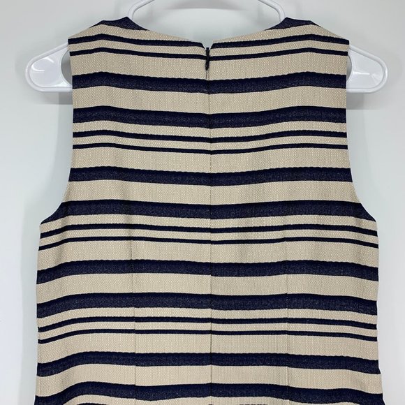 J.Crew Dress Beige Blue Stripe Scalloped Grommets Sleeveless NWT - Picture 10 of 12